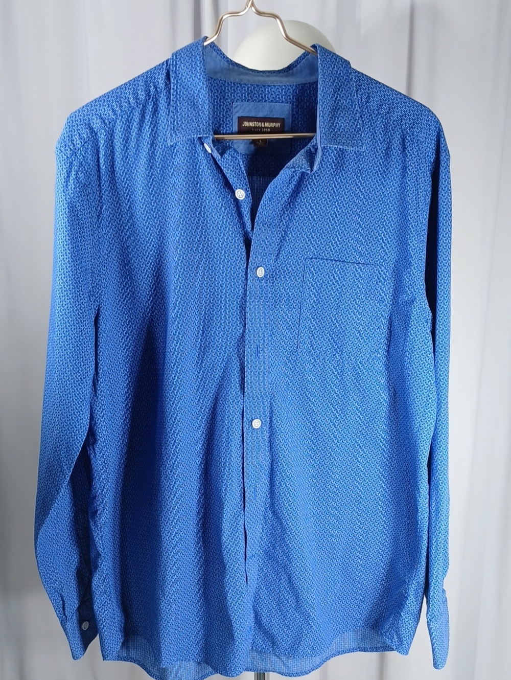 Johnston & Murphy Men's Royal Blue Patterned cotton Button-Down Shirt